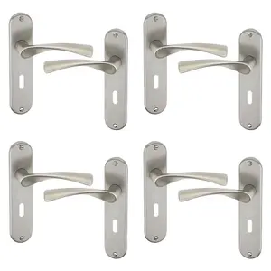 URBNLIVING 184mm Length 8 Pcs Lyon Metal & Satin Nickel Lever Latch Door Keyhole Handles Set