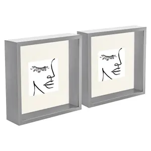 Nicola Spring 3D Deep Box Photo Frames with 4" x 4" Mounts - 8" x 8" - Grey - Pack of 5