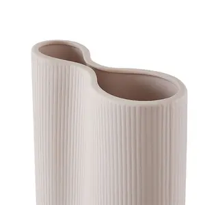 Pink Vase Irregular Vase Ribbed Textured Ceramic Vase