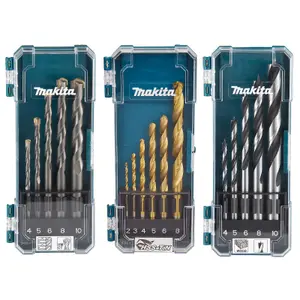 Makita 16 Piece Mixed HSS Metal Brad Point Wood TCT Masonry Mix Drill Bit Set