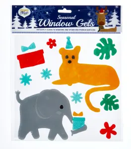 3D Fun Christmas Window Stickers Gel, 4 Assorted Festive Gel Sheets