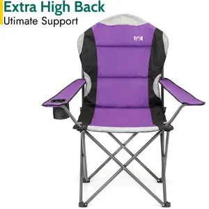 Folding Camping Chair Deluxe Padded High Back Portable Garden Fishing Trail - Purple