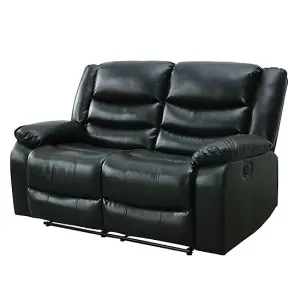 Sorreno Bonded Leather Recliner 2 Seater Sofa In Black