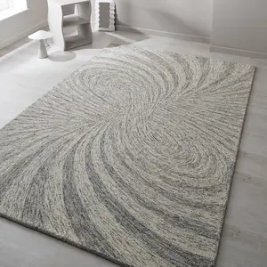 Cotton Handmade Luxurious Modern Wool Grey Geometric Optical 3D Rug for Living Room and Bedroom-160cm X 230cm