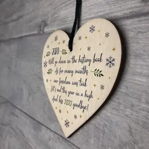 2020 Lockdown Poem Wooden Heart Christmas Tree Decoration Family Gift