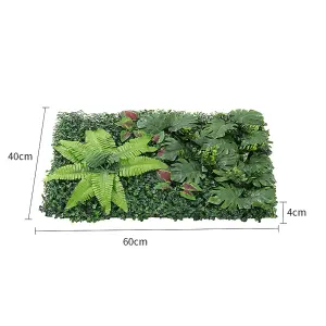 Green Artificial Plant Hedge Greenery Wall Panel with Assorted Foliage 600 x 400 mm