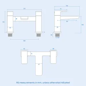 Nes Home Modern Brushed Brass Bathroom Square Deck Mounted Bath Filler Tap