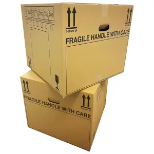 20 x Extra Large Size (21x21x16") Strong Printed Tick List Cardboard Removal Boxes With Carry Handles