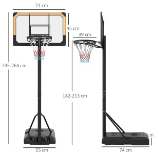 SPORTNOW Basketball Backboard Hoop Net Set System w/ Wheels, 182-213cm - Black