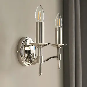 Luminosa Stanford 2 Light Indoor Twin Candle Wall Light Polished Nickel Plate, E14