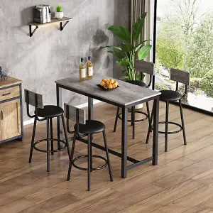 Industrial Bar Table Set with 4 Chairs, Counter Height Kitchen Table and Chairs, Modern Minimalist Style, Black and Grey