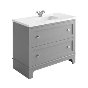 Beckett Light Grey Floor Standing Traditional Bathroom Vanity Unit with White Worktop & Ceramic Basin (W)1000mm (H)850mm