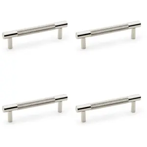 4 PACK - Knurled T Bar Door Pull Handle - Polished Nickel - 96mm Centres Premium Drawer