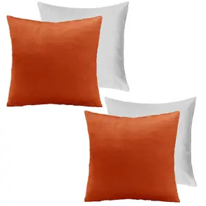 Sienna 2 x Matte Velvet Filled Cushion Covers Soft Zip, Rust - 45 x 45cm