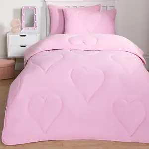 Coverless Duvet 7.5 TOG Pillowcase Quilt Heart Bedding Set, Pink - Double