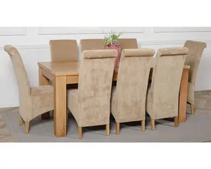 Dakota 182 x 92 cm Chunky Oak Large Dining Table and 8 Chairs Dining Set with Montana Beige Fabric Chairs