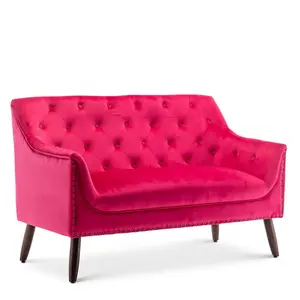 2 Seater Loveseat Small Sofa in Velvet Pink