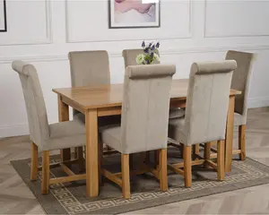 Oslo 150 x 90 cm Medium Oak Dining Table and 6 Chairs Dining Set with Washington Grey Fabric Chairs