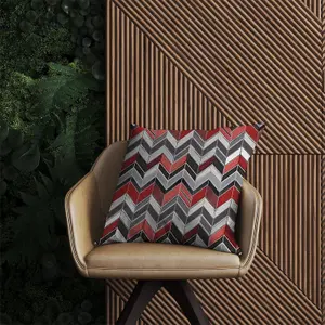 Red Grey Geometric Pattern Outdoor Cushion 60cm x 60cm