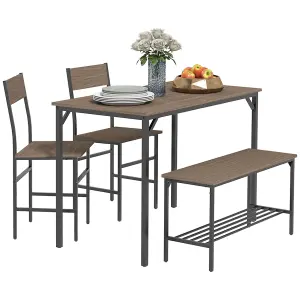 HOMCOM Dining Table and Chairs Set of 4 with 2 Chairs Bench for Kitchen Grey