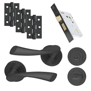 UAP Bathroom Door Handle - Pair - Lever on Rose - Developer Truro - Bathroom Pack - Complete Set - Matt Black