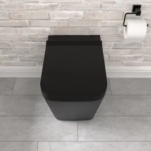 Nes Home Rimless Square Back To Wall Toilet Pan & Soft Close Seat Matte Black