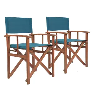 Charles Bentley FSC Wooden Pair of Folding Directors Chairs Teal Pop-Up Garden