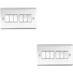 2 PACK 6 Gang Metal Multi Light Switch SATIN STEEL 2 Way 10A White Trim