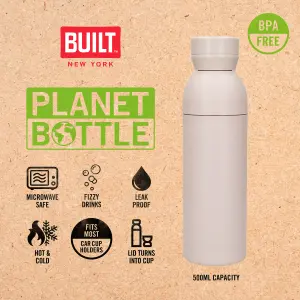 BUILT Planet Bottle, 500ml Recycled Reusable Water Bottle with Leakproof Lid - Pale Pink