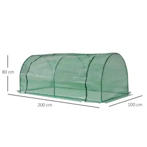 Outsunny Tunnel Greenhouse Grow House Steel Frame PE Green 200x100x80 cm