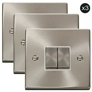 3 PACK - Satin / Brushed Chrome 10A 2 Gang 2 Way Ingot Light Switch - White Trim - SE Home