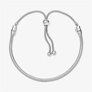 Pandora Moments Snake Chain Slider Bracelet - Silicone / Sterling Silver / Cubic Zirconia - Sz. 28 cm