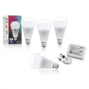 Auraglow 2.4Ghz RGB CCT Smart B22 LED Light Bulb - 70w EQV with Gateway - 4 PACK