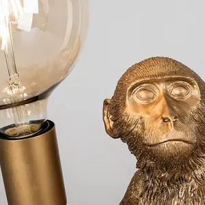 ValueLights Modern Metallic Gold Painted Monkey Design Table Lamp - Includes 6w LED Filament Globe Bulb 2700K Warm White