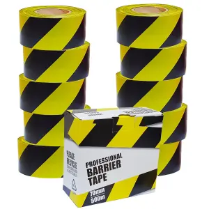 True Products Professional Hazard Barrier Tape 70mm x 500m Black & Yellow - 10 Rolls