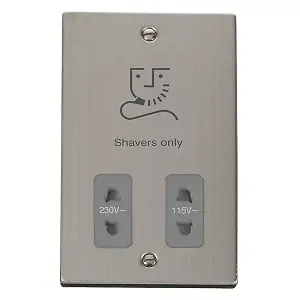 Stainless Steel Shaver Socket 115v/230v - Grey Trim - SE Home