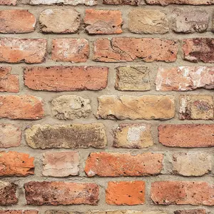 Grandeco Industrial Rustic Red Brick Textured Wallpaper, Terracotta