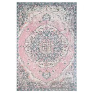 Pink Blue Pastel Traditional Medallion Living Area Rug 160x230cm