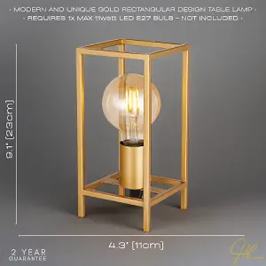 Vintage and Industrial Style Satin Gold Table Lamp with Rectangular Cage Design