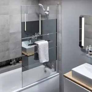 GoodHome Nubia Straight 1 panel Silver effect frame Bath screen, (W) 950mm (H) 1500mm