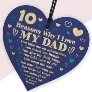 Red Ocean 10 Reasons Why I Love My Dad Sign Gift For Fathers Day Birthday From Daughter Son Wood Heart