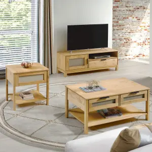 Corona Rattan 1 Door 1 Drawer TV Unit in Distressed Wax Pine and Rattan Effect