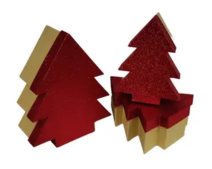 Red Glitter Christmas Tree Gift Boxes Set of 3 Nestable Gift Boxes