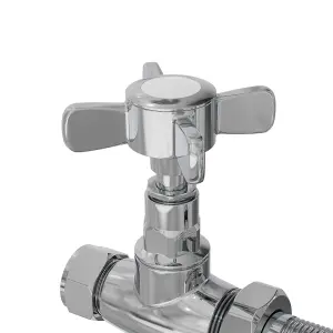 Right Radiators Chrome Traditional Cross Head Straight Towel Rail Radiator Valves 1/2" x15mm Pair