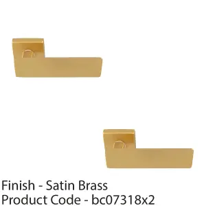 2 PACK - Premium Large Flat Door Handle Set - Satin Brass Designer Lever on Square Rose