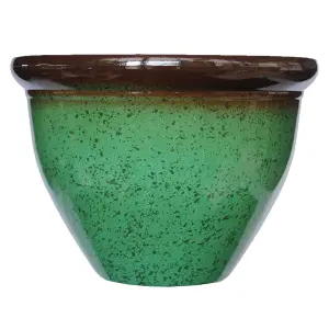 simpa 2PC Green Speckle Glaze Effect Plastic Planters 23cm (Dia)