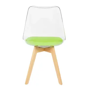 Soho Clear and Green Plastic Dining Chair with Squared Light Wood Legs