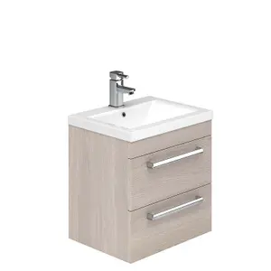 Novela 600mm Wall Hung Vanity Unit in Light Wood with Ceramic Basin