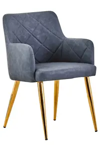 Dark Grey Angular Dining Chair, Gold Finish Lounge Chair, Luxe Kitchen Chair, Livingroom Chair, Accent Chair