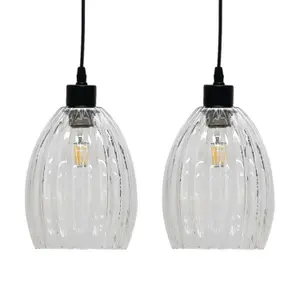 First Choice Lighting Set of 2 Birch Clear Fluted Glass Easy Fit Pendant Shades